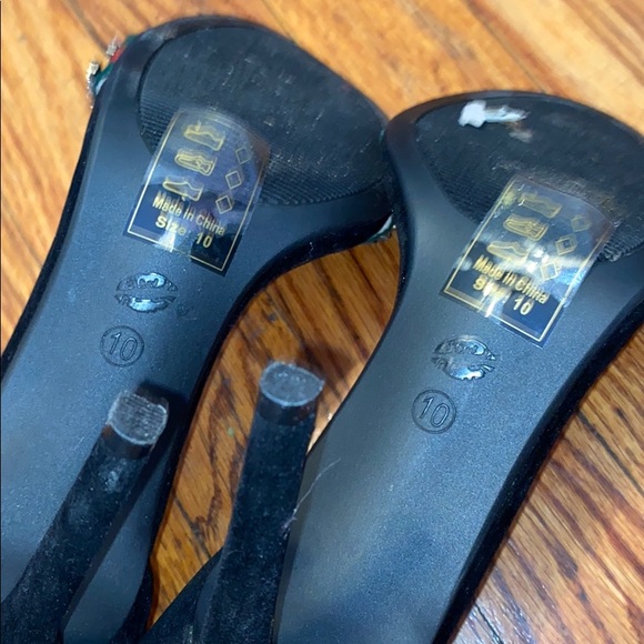 Black velour heel sandals with rhinestones - Picture 4 of 7